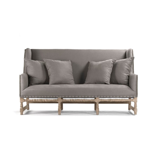 Zentique Aubert Oak Frame Sofa with Natural Linen Upholstery, Mid-Century Inspired Comfort and Supportive Seating W76 x H44.5 x D36 CFH010-3 E272 A048