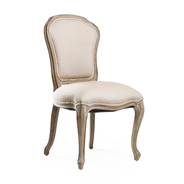 Zentique Gaul Oak Side Chair with Linen Seat — Mid-Century Modern Contoured Dining Chair, Durable Comfort CFH021 E272 H001