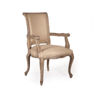 Zentique Dijon Oak Arm Chair with Linen Upholstery — Compact 24.5" Wide Comfort, Solid Stained Frame, Versatile Design CFH024 E272 H009