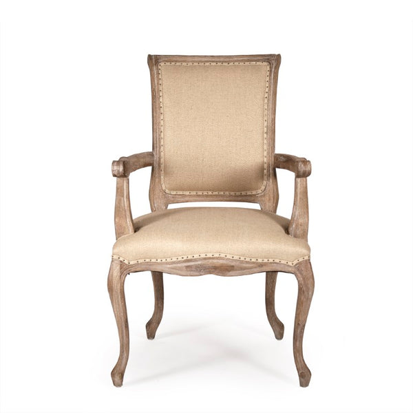 Zentique Dijon Oak Arm Chair with Linen Upholstery — Compact 24.5" Wide Comfort, Solid Stained Frame, Versatile Design CFH024 E272 H009