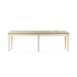 Zentique Louis Tufted Bench with Birch Frame and Premium Linen Upholstery — Elegant Seating for Entryway or Bedroom Distressed Ivory Birch, Natural Linen CFH034-3-Z 309 A003 w/ Nailhead