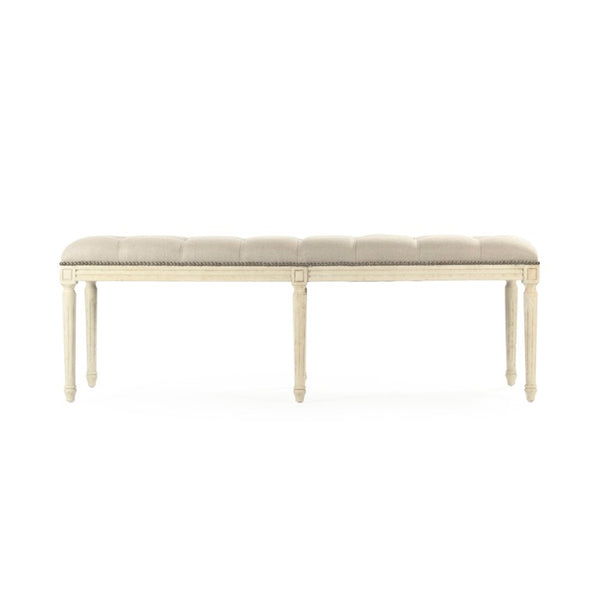 Zentique Louis Tufted Bench with Birch Frame and Premium Linen Upholstery — Elegant Seating for Entryway or Bedroom Distressed Ivory Birch, Natural Linen CFH034-3-Z 309 A003 w/ Nailhead