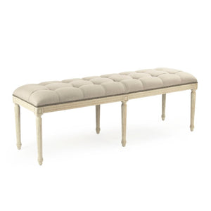 Zentique Louis Tufted Bench with Birch Frame and Premium Linen Upholstery — Elegant Seating for Entryway or Bedroom Distressed Ivory Birch, Natural Linen CFH034-3-Z 309 A003 w/ Nailhead