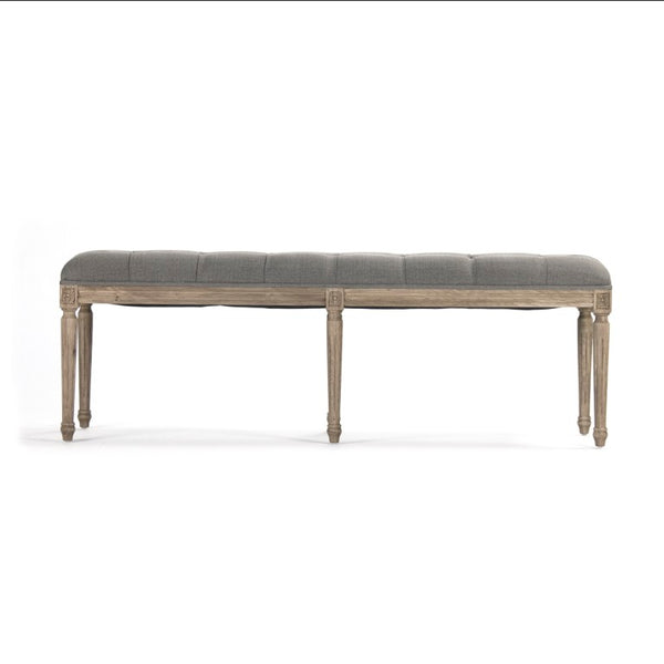 Zentique Louis Tufted Bench with Neutral Linen Upholstery and Solid Oak Legs for Stylish Entryway Seating Natural Oak, Grey Linen CFH034-3-Z E255 A048
