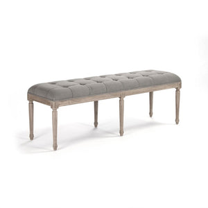 Zentique Louis Tufted Bench with Neutral Linen Upholstery and Solid Oak Legs for Stylish Entryway Seating Natural Oak, Grey Linen CFH034-3-Z E255 A048