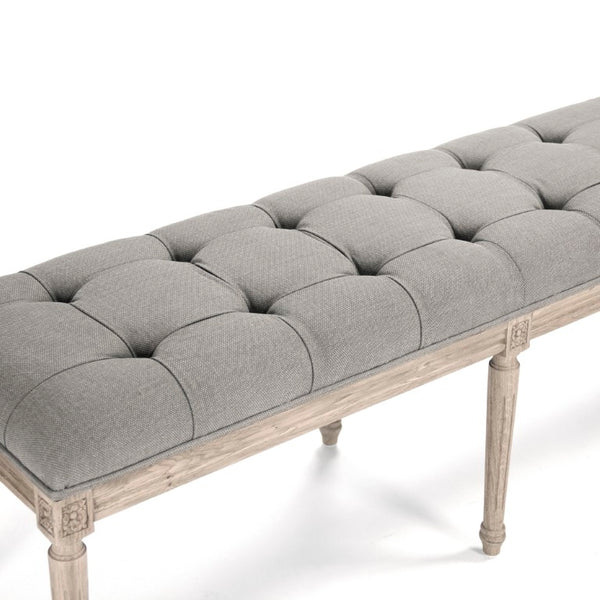 Zentique Louis Tufted Bench with Neutral Linen Upholstery and Solid Oak Legs for Stylish Entryway Seating Natural Oak, Grey Linen CFH034-3-Z E255 A048