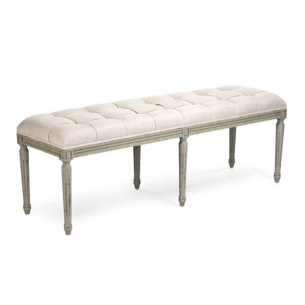 Louis Tufted Bench Faux Olive Green Birch, Natural Linen CFH034-3 432 A003 Zentique
