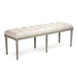 Louis Tufted Bench Faux Olive Green Birch, Natural Linen CFH034-3 432 A003 Zentique