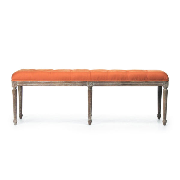Zentique Louis Tufted Bench - Luxurious Orange Linen With Limed Grey Oak Finish For Stylish Home Seating Limed Grey Oak,Orange Linen Oak,Linen Cfh034-3 E272 S