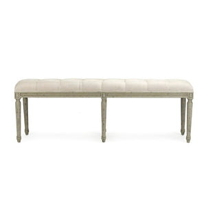 Zentique Louis Tufted Bench with Birch Frame and Premium Linen Upholstery — Elegant Seating for Entryway or Bedroom Faux Olive Green Birch, Natural Linen CFH034-3 432 A003