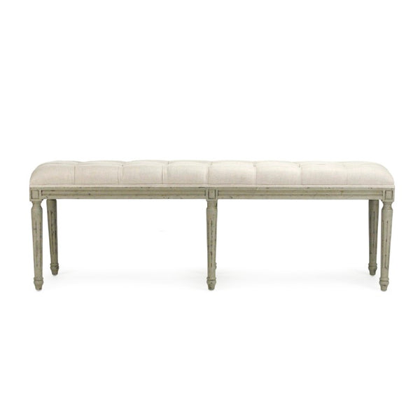 Zentique Louis Tufted Bench with Birch Frame and Premium Linen Upholstery — Elegant Seating for Entryway or Bedroom Faux Olive Green Birch, Natural Linen CFH034-3 432 A003