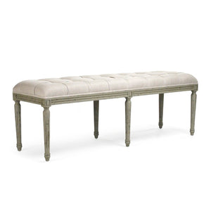Zentique Louis Tufted Bench with Birch Frame and Premium Linen Upholstery — Elegant Seating for Entryway or Bedroom Faux Olive Green Birch, Natural Linen CFH034-3 432 A003