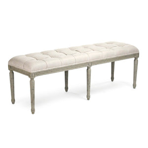 Zentique Louis Tufted Bench with Birch Frame and Premium Linen Upholstery — Elegant Seating for Entryway or Bedroom Faux Olive Green Birch, Natural Linen CFH034-3 432 A003