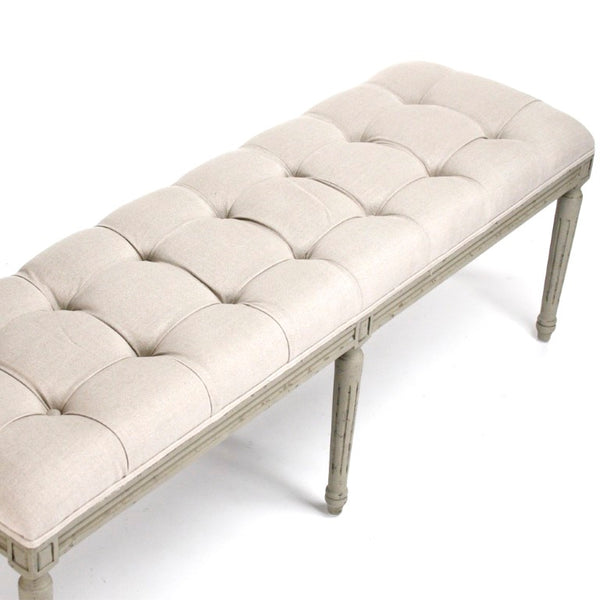 Zentique Louis Tufted Bench with Birch Frame and Premium Linen Upholstery — Elegant Seating for Entryway or Bedroom Faux Olive Green Birch, Natural Linen CFH034-3 432 A003