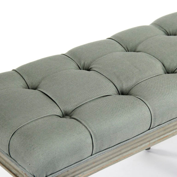 Zentique Louis Tufted Bench with Birch Frame and Premium Linen Upholstery — Elegant Seating for Entryway or Bedroom Faux Olive Green Birch, Sage Linen CFH034-3 432 I