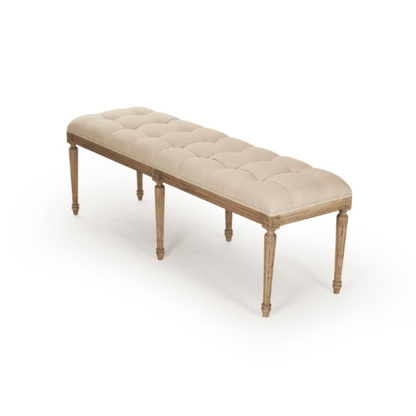 Zentique Louis Tufted Bench with Neutral Linen Upholstery and Solid Oak Legs for Stylish Entryway Seating Natural Oak, Natural Linen CFH034-3 E255 A003