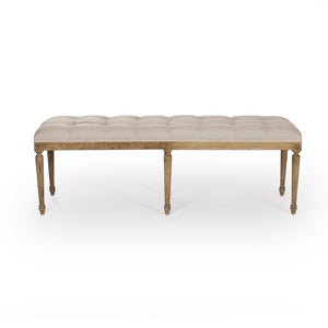 Zentique Louis Tufted Bench with Neutral Linen Upholstery and Solid Oak Legs for Stylish Entryway Seating Natural Oak, Natural Linen CFH034-3 E255 A003