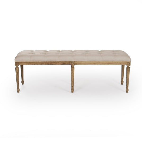 Zentique Louis Tufted Bench with Neutral Linen Upholstery and Solid Oak Legs for Stylish Entryway Seating Natural Oak, Natural Linen CFH034-3 E255 A003