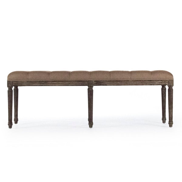 Zentique Louis Tufted Bench with Neutral Linen Upholstery and Solid Oak Legs for Stylish Entryway Seating Limed Charcoal Oak, Copper Linen CFH034-3 E271 A006