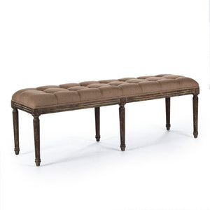 Zentique Louis Tufted Bench with Neutral Linen Upholstery and Solid Oak Legs for Stylish Entryway Seating Limed Charcoal Oak, Copper Linen CFH034-3 E271 A006