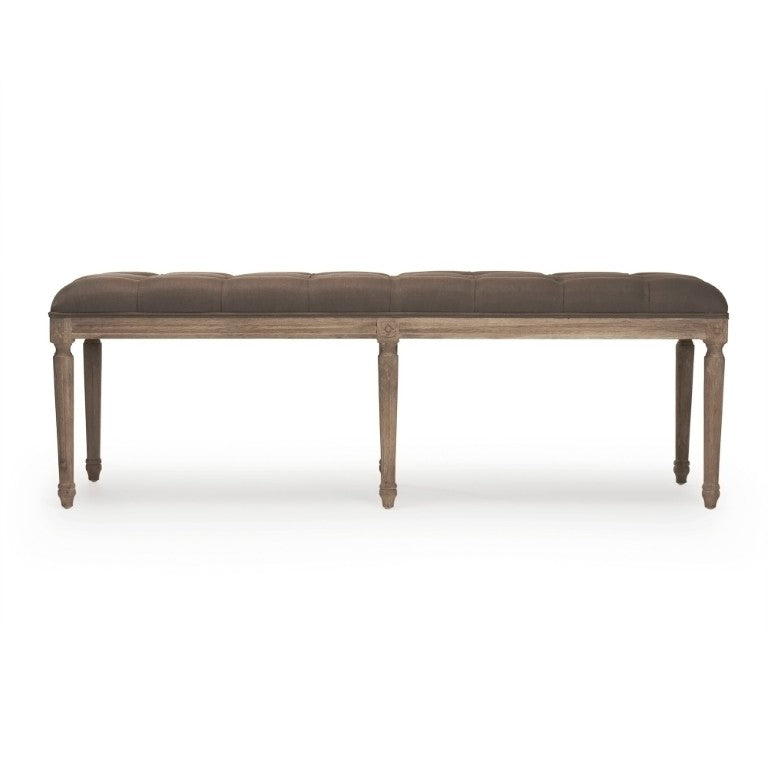 Zentique Louis Tufted Bench with Neutral Linen Upholstery and Solid Oak Legs for Stylish Entryway Seating Limed Grey Oak, Aubergine Linen CFH034-3 E272 A008