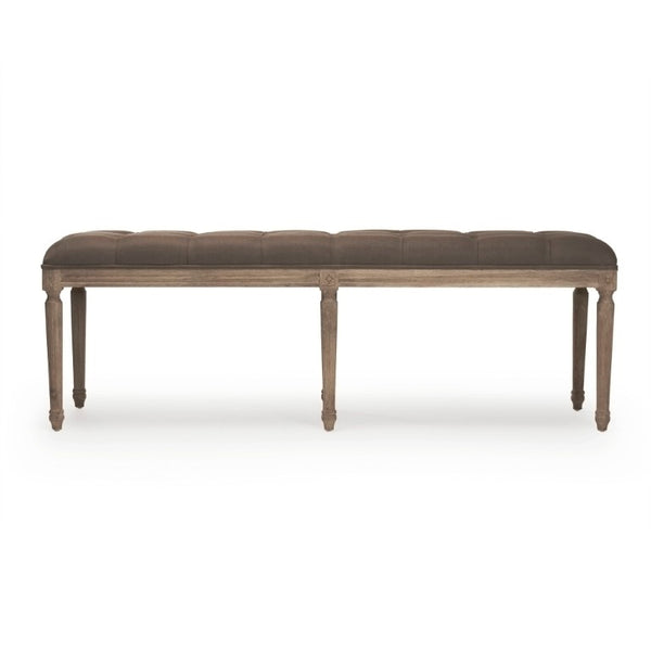 Zentique Louis Tufted Bench with Neutral Linen Upholstery and Solid Oak Legs for Stylish Entryway Seating Limed Grey Oak, Aubergine Linen CFH034-3 E272 A008