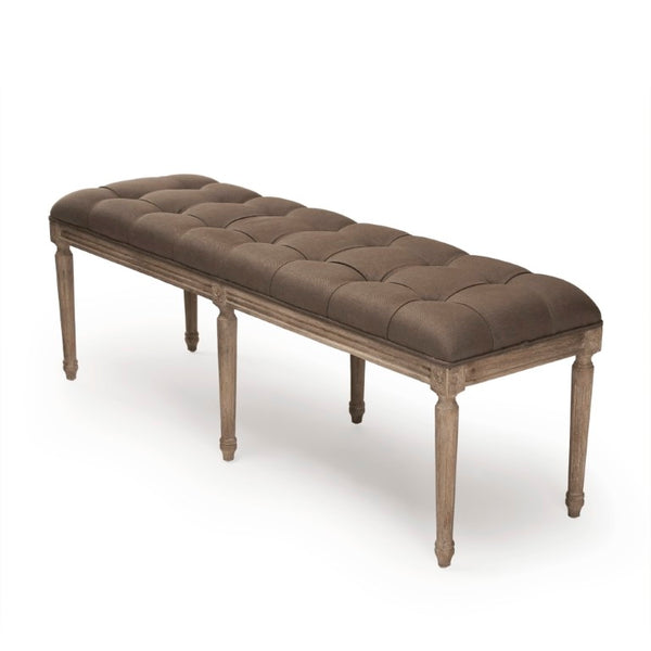 Zentique Louis Tufted Bench with Neutral Linen Upholstery and Solid Oak Legs for Stylish Entryway Seating Limed Grey Oak, Aubergine Linen CFH034-3 E272 A008