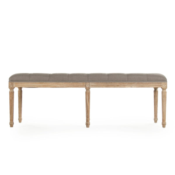 Zentique Louis Tufted Bench with Neutral Linen Upholstery and Solid Oak Legs for Stylish Entryway Seating Limed Grey Oak, Grey Linen CFH034-3 E272 A048