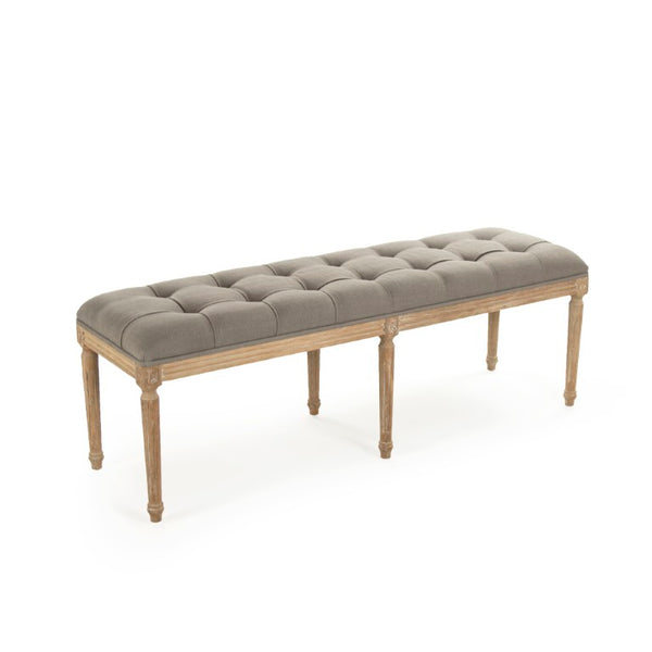 Zentique Louis Tufted Bench with Neutral Linen Upholstery and Solid Oak Legs for Stylish Entryway Seating Limed Grey Oak, Grey Linen CFH034-3 E272 A048