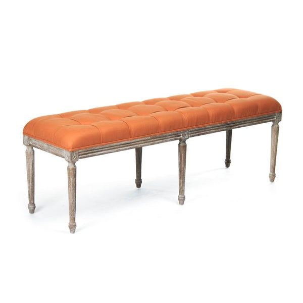 Zentique Louis Tufted Bench with Neutral Linen Upholstery and Solid Oak Legs for Stylish Entryway Seating Limed Grey Oak, Orange Linen CFH034-3 E272 S