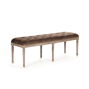 Zentique Louis Tufted Bench with Velvet Upholstery and Solid Oak Frame — Timeless Comfort for Entryway or Bedroom Limed Grey Oak, Brown Velvet CFH034-3 E272 V011