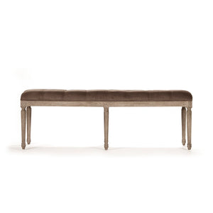 Zentique Louis Tufted Bench with Velvet Upholstery and Solid Oak Frame — Timeless Comfort for Entryway or Bedroom Limed Grey Oak, Brown Velvet CFH034-3 E272 V011
