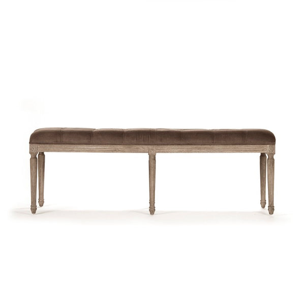 Zentique Louis Tufted Bench with Velvet Upholstery and Solid Oak Frame — Timeless Comfort for Entryway or Bedroom Limed Grey Oak, Brown Velvet CFH034-3 E272 V011