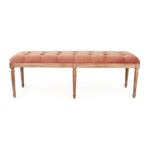 Zentique Louis Tufted Bench with Velvet Upholstery and Solid Oak Frame — Timeless Comfort for Entryway or Bedroom Limed Grey Oak, Rose Velvet CFH034-3 E272 V069