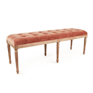 Zentique Louis Tufted Bench with Velvet Upholstery and Solid Oak Frame — Timeless Comfort for Entryway or Bedroom Limed Grey Oak, Rose Velvet CFH034-3 E272 V069