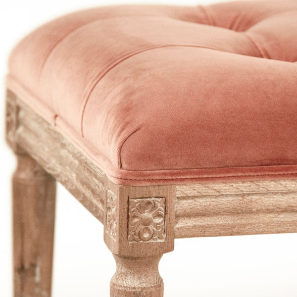 Zentique Louis Tufted Bench with Velvet Upholstery and Solid Oak Frame — Timeless Comfort for Entryway or Bedroom Limed Grey Oak, Rose Velvet CFH034-3 E272 V069