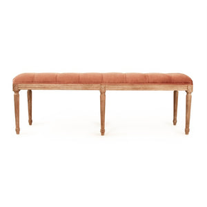 Zentique Louis Tufted Bench with Velvet Upholstery and Solid Oak Frame — Timeless Comfort for Entryway or Bedroom Limed Grey Oak, Rose Velvet CFH034-3 E272 V069