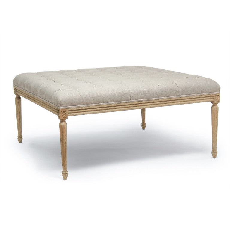Zentique Louis Tufted Ottoman with Solid Oak Frame and Breathable Linen Upholstery, Tufted Comfort Accent (96 characters) Natural Oak, Natural Linen CFH034 E255 A003