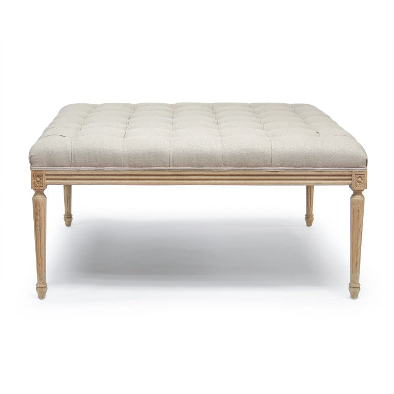 Zentique Louis Tufted Ottoman with Solid Oak Frame and Breathable Linen Upholstery, Tufted Comfort Accent (96 characters) Natural Oak, Natural Linen CFH034 E255 A003