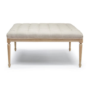 Zentique Louis Tufted Ottoman with Solid Oak Frame and Breathable Linen Upholstery, Tufted Comfort Accent (96 characters) Natural Oak, Natural Linen CFH034 E255 A003