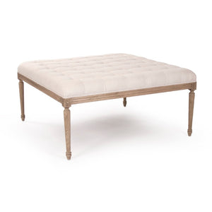 Zentique Louis Tufted Ottoman with Solid Oak Frame and Breathable Linen Upholstery, Tufted Comfort Accent (96 characters) Natural Oak, Off-White Cotton CFH034 E255 C020