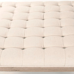 Zentique Louis Tufted Ottoman with Solid Oak Frame and Breathable Linen Upholstery, Tufted Comfort Accent (96 characters) Natural Oak, Off-White Cotton CFH034 E255 C020