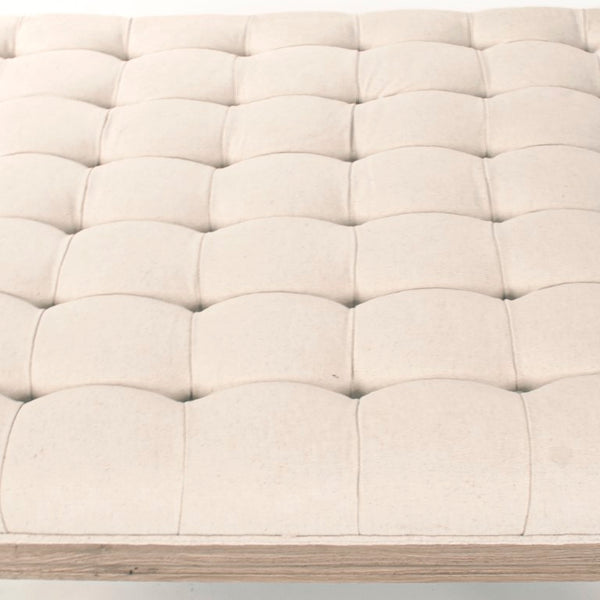 Zentique Louis Tufted Ottoman with Solid Oak Frame and Breathable Linen Upholstery, Tufted Comfort Accent (96 characters) Natural Oak, Off-White Cotton CFH034 E255 C020