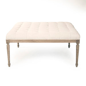 Zentique Louis Tufted Ottoman with Solid Oak Frame and Breathable Linen Upholstery, Tufted Comfort Accent (96 characters) Natural Oak, Off-White Cotton CFH034 E255 C020