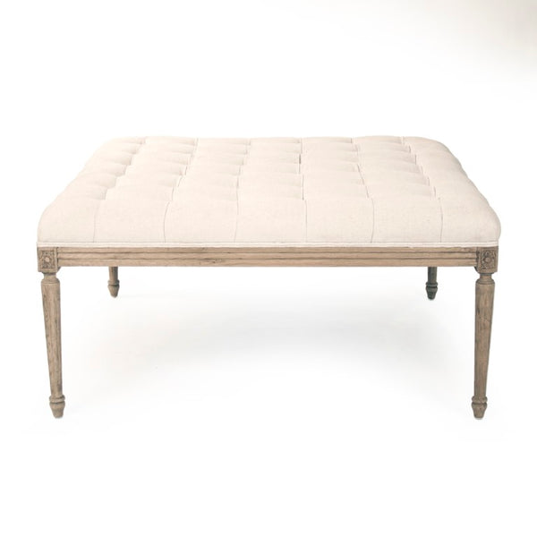 Zentique Louis Tufted Ottoman with Solid Oak Frame and Breathable Linen Upholstery, Tufted Comfort Accent (96 characters) Natural Oak, Off-White Cotton CFH034 E255 C020
