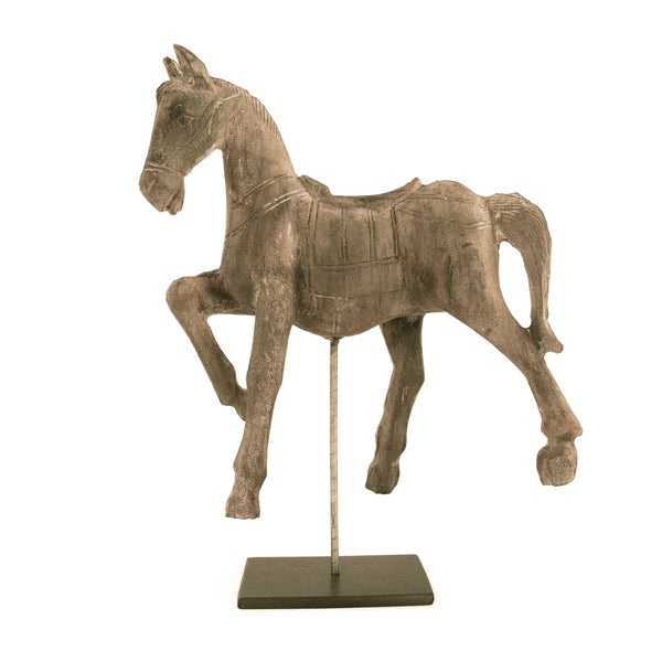 Resin Horse on Stand Distressed Taupe, Black BCH064I Zentique