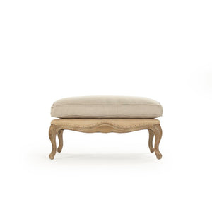 Zentique Belmont Ottoman with Solid Oak Frame and Textured Linen Blend Top — Versatile Seating, Footrest, Table Limed Grey Oak, Natural Linen/Burlap CFH111-O E272 A003/Jute