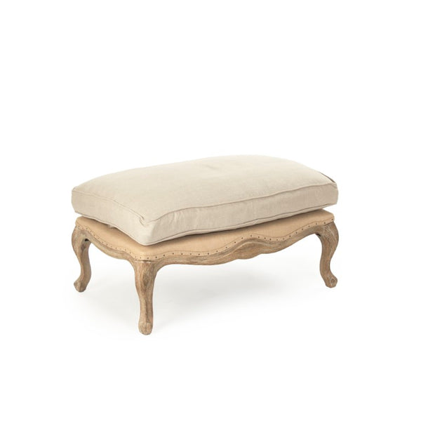 Zentique Belmont Ottoman with Solid Oak Frame and Textured Linen Blend Top — Versatile Seating, Footrest, Table Limed Grey Oak, Natural Linen/Burlap CFH111-O E272 A003/Jute