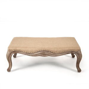Zentique Belmont Ottoman with Solid Oak Frame and Textured Linen Blend Top — Versatile Seating, Footrest, Table Limed Grey Oak, Hemp Linen, Burlap CFH111-O E272 Jute H009