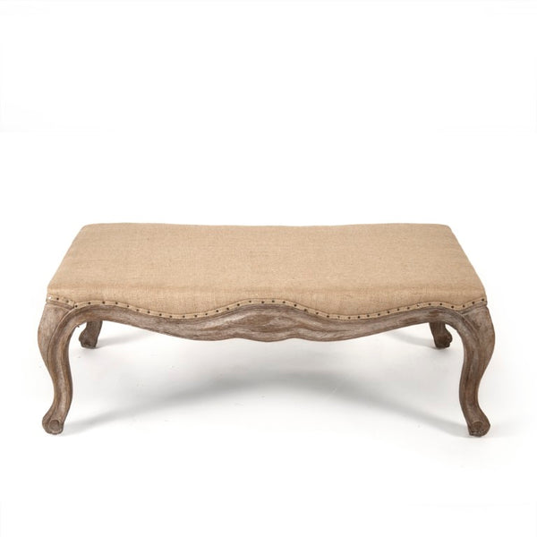 Zentique Belmont Ottoman with Solid Oak Frame and Textured Linen Blend Top — Versatile Seating, Footrest, Table Limed Grey Oak, Hemp Linen, Burlap CFH111-O E272 Jute H009
